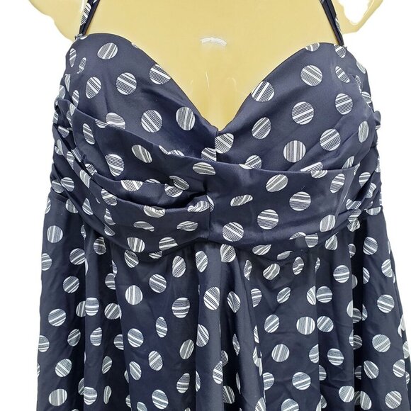 INC Swim Top Polka Dot‎ Print Halter Tankini Bandeau Navy Blue Plus Size 14 - Picture 4 of 12